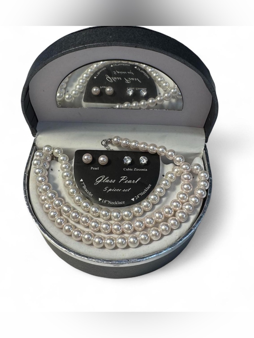 Glass Pearl 3 Piece White Jewelry Set New in Box Formal Homecoming Wedding